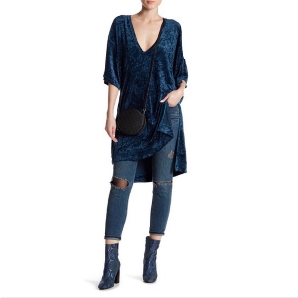 We the Free Lux Tee blue velvet top size small